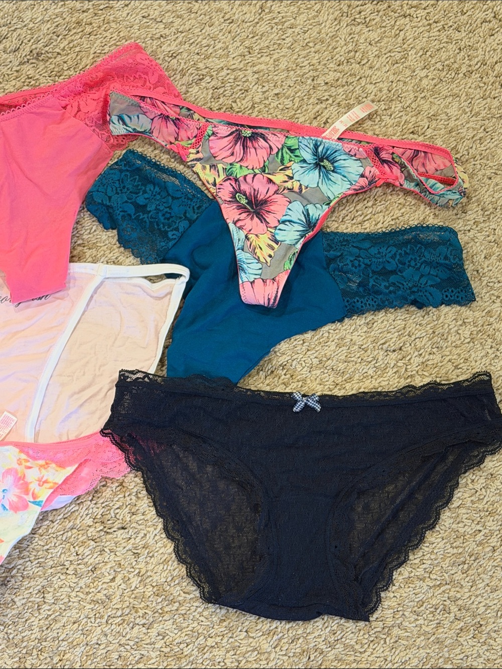 7 Pairs Mixed Women's Bikini & Lace Thong Set - Bright Floral & Solid Colors - Picture 6 of 6